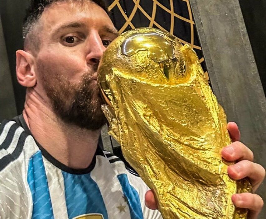 Messi takes historic selfie with the World Cup Trophy